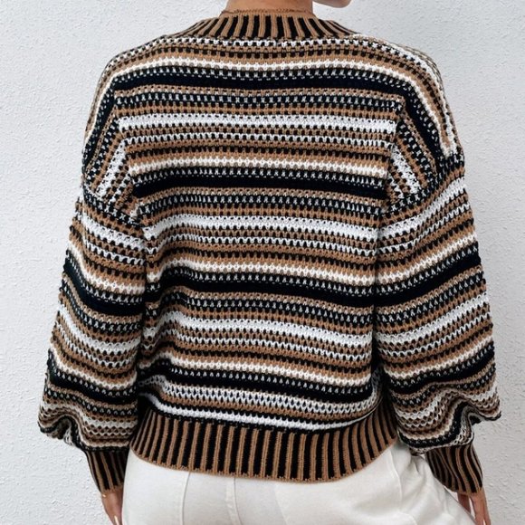 casual striped lantern sleeve sweater top - Picture 7 of 7